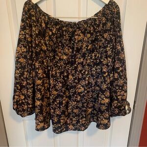 SHEIN Black Off-Shoulder Tunic with Yellow Floral Print